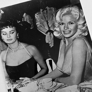 Photo of Sophia Loren & Jayne Mansfield at Dinner Party, 1957